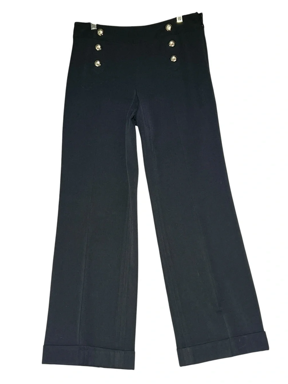 VIVIENNE TAM Navy Nautical Sailor Wide Leg Button Pants Side Zip Women's 6